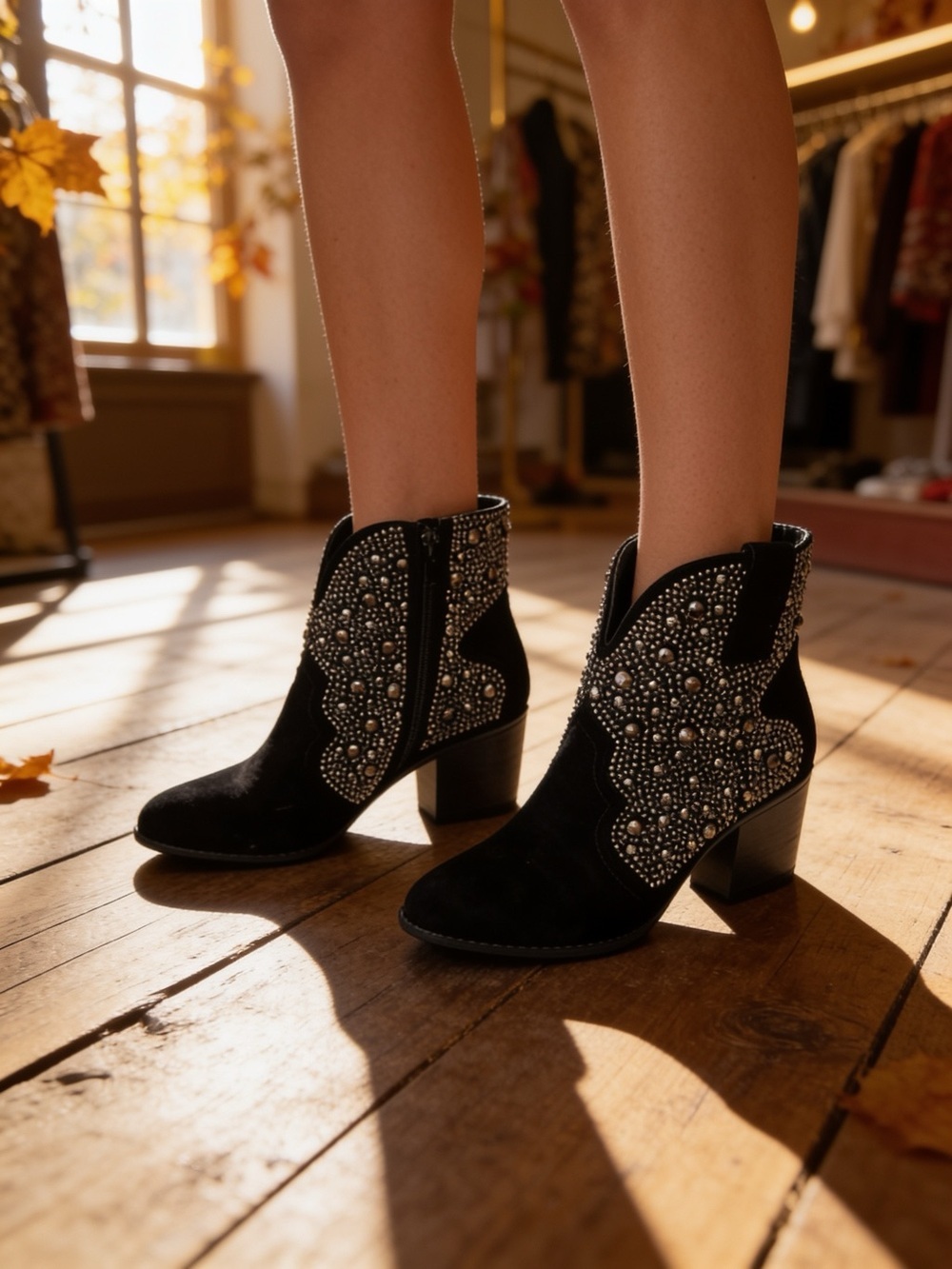 Sugar Women’s Black Studded Cowboy Ankle Boots